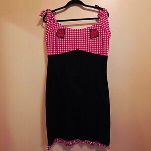 Too Fast Brand Checkered & Black Shift Dress with Tie Shoulder Straps XL